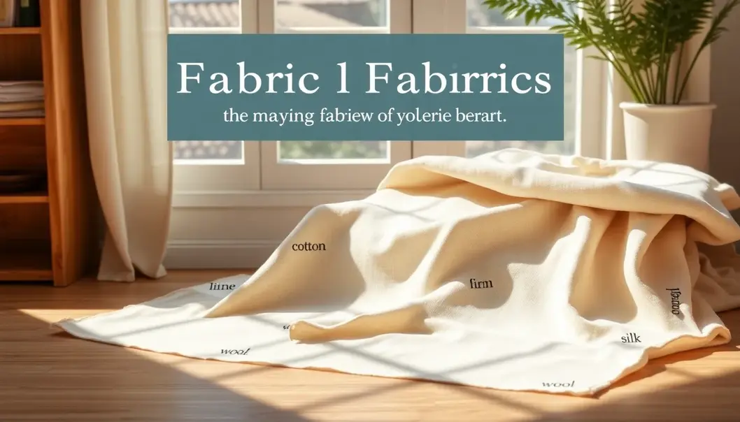 Swatches of natural fabrics like cotton, linen, wool, and silk.