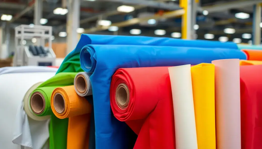 Swatches of natural fabrics like cotton, linen, wool, and silk.