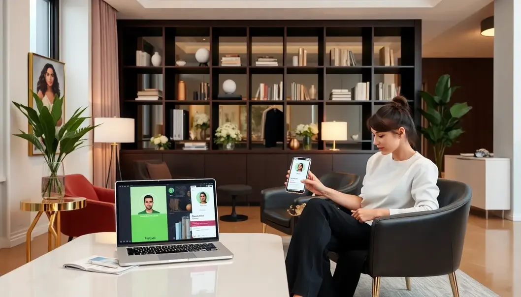 A chic workspace optimized for virtual assistant services, adorned with fashion elements.